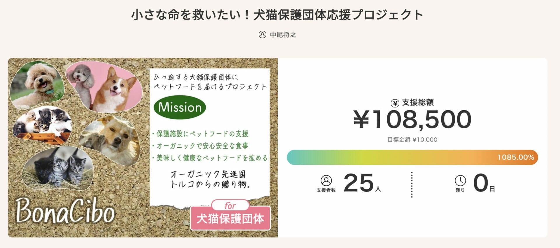 動物クラウドファンディング成功事例１